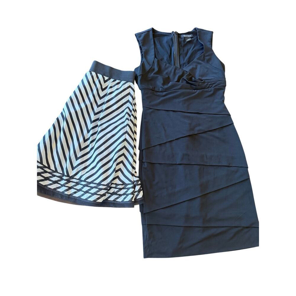 Lot of 2 WHBM‎ Sheath Dress & Striped Skirt Small 6 Black White Party Bundle